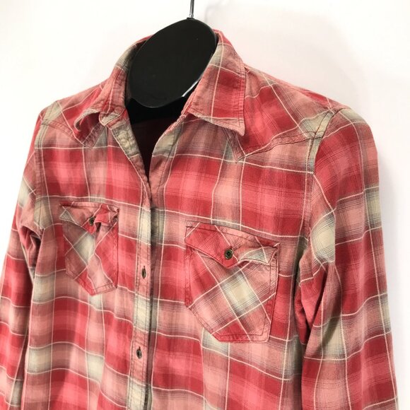 Chaps Denim Long Sleeve Western Shirt Women's Medium Plaid 100% Cotton Casual - Picture 3 of 11